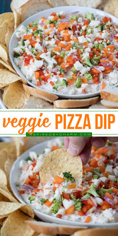 This easy veggie pizza dip is a quick, tangy, and crunchy delight that’s perfect for game day! A vegetarian pizza dip that’s loaded with fresh veggies and cheesy goodness, making it one of the BEST Game Day appetizers and tailgating party ideas. Check out this recipe now! Veggie Pizza Dip, Pizza Dip, Delicious Dips Recipes, Mini Pizzas, Veggie Pizza, Dip Recipes Easy, Yummy Dips, Party Food Appetizers, Appetizer Dips