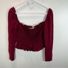 New With Tags! Truly Madly Deeply Anthropologie Smocked Top Sz M. Color: Burgundy. Msrp $88. Approx Measurements (Laying Flat, Not Stretched): Armpit To Armpit: 14” Armpit To End Of Sleeve: 18” Front Length: 11.5” Back Length: 12” Sunflower Shorts, Sheer Mesh Top, Distressed Top, Red Day, Truly Madly Deeply, Madly Deeply, Smocked Top, Button Front Top, Concert Outfits