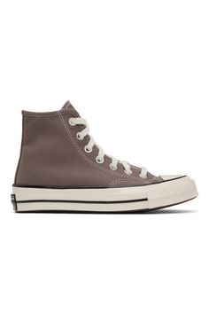 Converse: Taupe Chuck 70 Hi Sneakers | SSENSE Brown High-top Canvas Sneakers With Vulcanized Sole, Brown Lace-up High-top Sneakers With Rubber Sole, Brown Canvas Sneakers With Vulcanized Sole, Sporty Brown Canvas Shoes For Streetwear, Brown Lace-up Sneakers With Rubber Toe Cap, Brown Converse Sneakers With Rubber Toe Cap, Brown Canvas High-top Sneakers With Vulcanized Sole, Brown Canvas Sneakers With Gum Sole, Brown Canvas High-top Sneakers For Streetwear