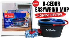 the o - cedar easywring mop is on display with its packaging and instructions