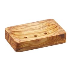 a small wooden box with holes in the middle and two holes on each side that are made out of wood