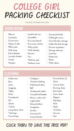 the college girl packing checklist