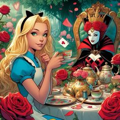 alice and the wonderland tea party is shown in this illustration from disney's animated movie