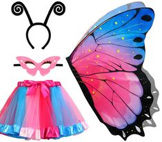 a butterfly costume and mask are shown next to the image of a dress up butterfly