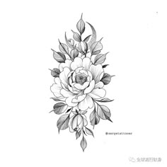 a black and white drawing of flowers