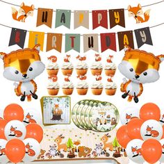 PRICES MAY VARY. 【Fox Party Package】: Package includes 1pcs Happy birthday Banner, 1pcs fox tablecloth, 2pcs big cartoon foil fox balloons, 12pcs 12inch latex cartoon fox balloons, 12pcs fox cupcake toppers, 10pcs fox dessert plates, 10pcs fox napkins. 【Fox Birthday Party Decorations】Cartoon fox theme, fox is a very intelligent and intelligent animal, beautiful and cute in appearance, quick and brisk in movement, choosing a fox theme will definitely make your party more lively and full of topics Fox Birthday Theme, Fox Themed Birthday Party, Fox For Kids, Fox Birthday Party, Woodland Animals Party, Woodland Animal Birthday, Fox Party, Fox Birthday, 5th Birthday Ideas