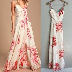 Brand Tag Has Been Cut To Prevent Returns. Nwot! Lulus Elegantly Inclined Cream And Coral Floral Print Wrap Maxi Dress! Lovely Cream, Beige, And Coral Floral Print Woven Chiffon Falls From Adjustable Straps Into A Princess Seamed, Wrap Bodice (With Modesty Snap), And A Tying Waist. Wrapping Detail Carries Into The Full Maxi Skirt. Self: 100% Polyester. Lining: 95% Polyester, 5% Spandex. Hand Wash Cold. Do Not Bleach. Line Dry. Iron Low Heat. Imported. Lined. Key Words: Wedding Guest, Summer Even Wedding Guest Summer, Full Maxi Skirt, Wrap Maxi Dress, Cream Beige, Summer Events, Lulu Dresses, Maxi Wrap Dress, Princess Seam, Brand Tags