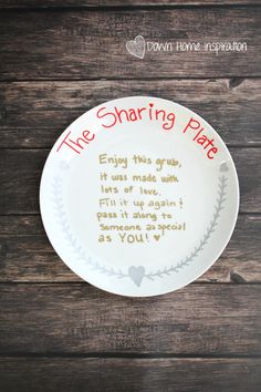 a white plate with the words, the sharing plate