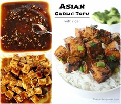 Asian garlic tofu with rice (vegan and gluten-free) Tofu With Rice, Hoisin Tofu, Asian Drink, Asian Tofu, Garden Grazer, Easy Tofu, Garlic Tofu, Cook Tofu, Tofu Cubes