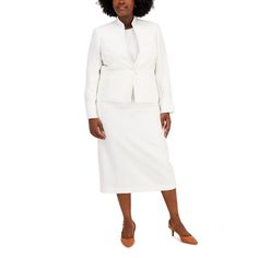 Le Suit Women's Plus Size 20w Woven Blazer And Skirt Set In White Nwt 1 Day Handling Time From Houston,Tx Satisfaction Guaranteed Or Your Money Back! New Items Are Added Every Week. Size: 20w Material: 98% Polyester/2% Other Condition: New With Tags Sku: Rack 9 - 9743 Top Chest (Arm Pit To Pit): 25" (Laid Flat. Unstretched) Length: 25.5" Sleeve: 17" Bottom Waist: 20.5" (Laid Flat. Unstretched) Shipping All Items Are Shipped From Houston,Tx,77477. Your Paid Item Will Ship In 1 Business Day With T First Lady Church Suits, Button Midi Skirt, Blazer And Skirt Set, Column Skirt, Church Suits, Le Suit, Skirt Suit Set, Formal Skirt, Blazer And Skirt