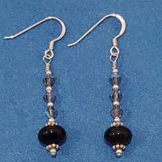 Sterling Silver 925 Stamped, Onyx & Swarovski Crystal Earrings. 2 Inch Drop. Gorgeous! Nwt Hand Crafted Vintage Beaded Earrings, Black Hypoallergenic Sterling Silver Jewelry, Black Sterling Silver Jewelry With Clasp, Black Sterling Silver Dangle Crystal Earrings, Elegant Black Crystal Earrings In Sterling Silver, Black Sterling Silver Drop Crystal Earrings, Black Sterling Silver Crystal Drop Earrings, Black Bead Earrings, Black Beaded Earrings