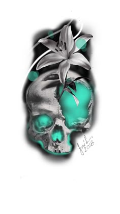 a drawing of a skull with flowers on it