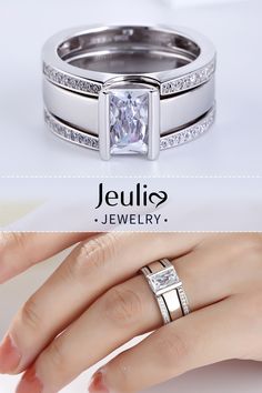 Romantic and exquisite bridal set! Jeulia Halloween sale: 10% Off Sitewide,Use Code: H10 20% Off Over $150,Use Code: A20  #Jeulia Ring Set Bvlgari Jewelry, Contemporary Engagement Rings, Cute Engagement Rings, Jewels Rings, Diamond Engagement Rings Vintage, Bridesmaid Jewelry Sets, Contemporary Ring