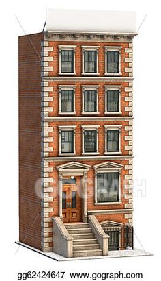 an old brick building with stairs and windows on a white background stock photos, clippings