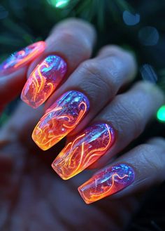 Neon Light Nails, Galaxy Cupcakes, Concert Nails, Opal Nails, Rainbow Nail, Ballet Nails, Chrome Nails Designs