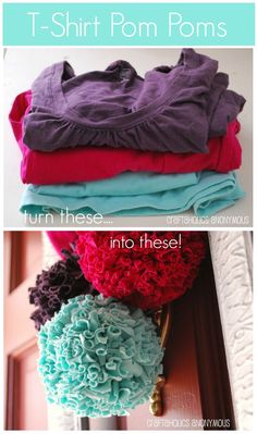 three different types of t - shirt pom poms are stacked on top of each other