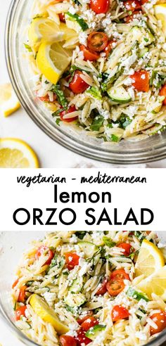 lemon orzo salad with tomatoes, spinach and parmesan cheese