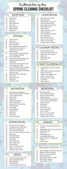 the spring cleaning checklist is shown here