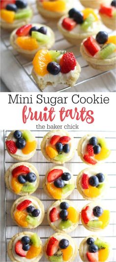 mini sugar cookie fruit tarts on a cooling rack