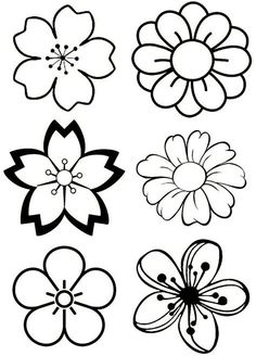 four different flower designs in black and white