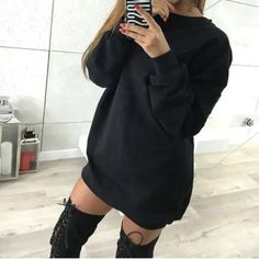 Women's Oversize Sweatshirt Mini Dress Sweater Casual Loose Top Baggy Shirt Womens Oversized Sweatshirts, Oversize Sweatshirt, Street Sweatshirt, Spring Shorts, Mini Tank Dress, Basic Dress, Oversized Pullover, Hip Dress, Dress Long Sleeve