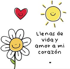 an image of a flower and a sun with the words, i love you in spanish