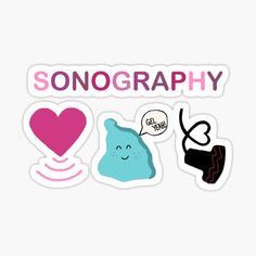 some stickers that say, sonoggraphy and have different things in them