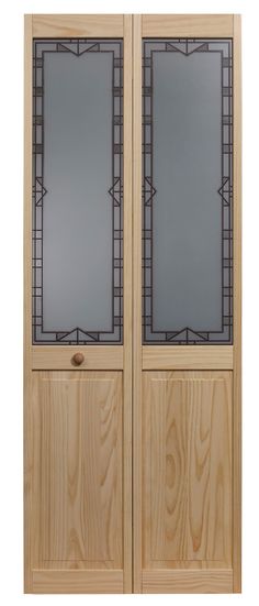 a wooden door with two glass panels on the front and back doors, both side by side