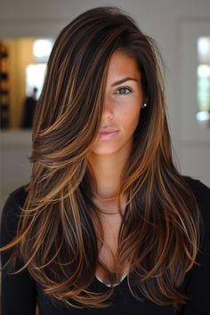 53+ California Brunette Hair Ideas Brown With Carmel Hilights, Quarter Head Highlights, Pick A Boo Hair, Long Bangstyle Hair 2020, Summer 2024 Hair, California Brunette Hair, California Brunette