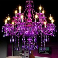 a purple chandelier hanging from the ceiling