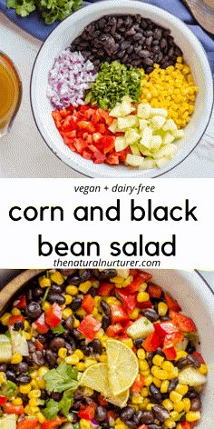 corn and black bean salad in a white bowl