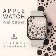 the apple watch wallpaper is displayed on an abstract background with black and white dots