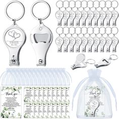 wedding favors and bottle openers are on display