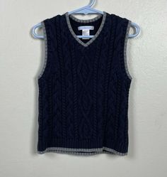 Cable Knit Sweater Vest, Dr Wardrobe, Navy Blue Vest, Hogwarts Dr, Sweater Sleeveless, Gray Trim, Grey Trim, Janie And Jack, Sleeveless Vest