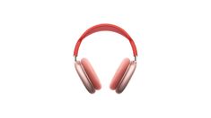 red headphones on white background with clipping area for text or image to be read