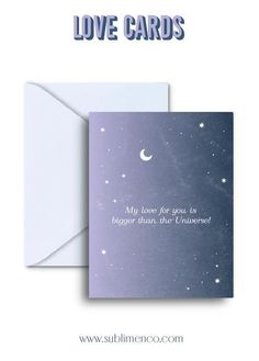 a card with the words love cards written on it and stars in the night sky