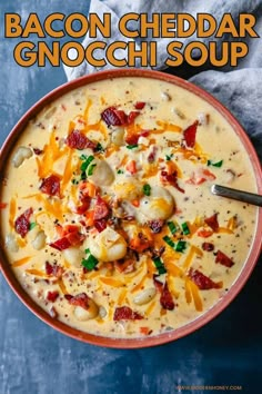 bacon cheddar gnocchi soup in a bowl