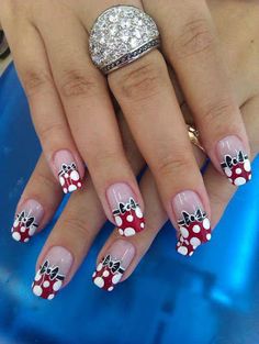 Beautiful Nail Designs Minnie Mouse Nail Art, Mickey Mouse Nail Art, Mickey Mouse Nails, Mickey Nails, Bow Nails, Her Nails