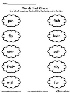 words that rhyme worksheet with pictures to help students learn how to read