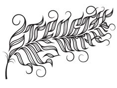 a black and white drawing of a feather