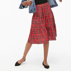 Cotton Elastic Waistband 24 1/2 In Length Machine Wash Run Big Casual Red Midi Skirt, Red Casual Midi Skirt, Casual Plaid Skirt For Spring, Plaid Midi Skirt Casual Style, Casual Plaid Midi Skirt, Casual Plaid Skirt For Work, Casual Tiered Workwear Skirt, Casual Tiered Skirt For Workwear, Casual Plaid Mini Skirt