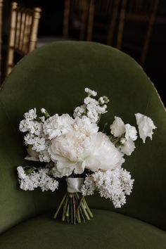 All white hand tied bridal bouquet, statement white flowers All White Bridal Bouquet, Hand Tied Bridal Bouquet, Lilac Bouquet, Flowers Peonies, Lilac Wedding