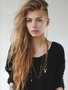 Explore Styles for Long Hair with Shaved Sides Side Shaved Hair, Long Hair Looks, Flame Hair