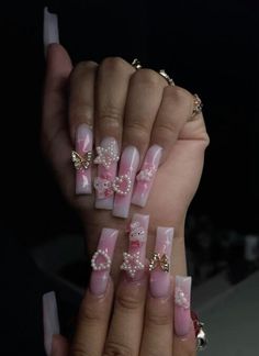 Nails With Charms, Baby Pink Nails, Hello Kitty Nails, Dope Nail Designs, Long Acrylic Nails Coffin, Long Acrylic, Long Square Acrylic Nails, Nail Swag, Bling Acrylic Nails