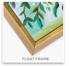 a close up of a painting on a canvas with the words float frame above it