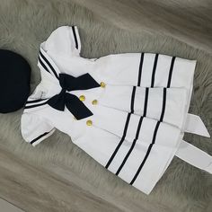 Super Cute For Dress-Up Or Halloween! New Without Tags White Cotton School Dress, White Long Sleeve School Dress, White Cotton Dresses For School, Sailor Style White Cotton Dress, White Sailor Dresses For Spring, White Sailor Cotton Dress, White Cotton Sailor Dress, White Sailor Style Dress For Spring, White Dress For Halloween Dress-up