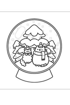 a snow globe with two cats and trees in the middle, on top of it