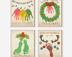 four christmas cards with hand prints on them