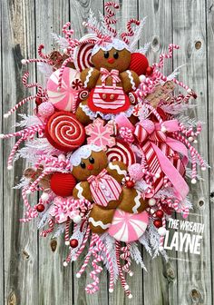 the wreath is decorated with candy and candies