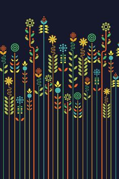 colorful flowers and stripes on a black background